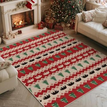 Imagem de Artoid Mode Tapete listrado para área de Natal, decoração de casa de inverno, antiderrapante, lavável, tapete grande para sala de estar, quarto, casa de fazenda, sala de jantar, sala de jogos, 1,2 x