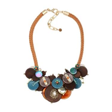 Imagem de Colar feminino com pingente de madeira grosso, trançado, colorido, resina, tribal, étnico, ousado, boêmio, joia moderna, 22 inch, Madeira Acrílico Resina, Sem Pedra Preciosa