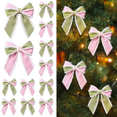 Imagem de Soulchen 12 peças de laços de veludo pastel para árvore de Natal vintage enfeites de enfeite de árvore de Natal para guirlanda de Natal laço verde rosa artesanato suprimentos para festas de fim de ano
