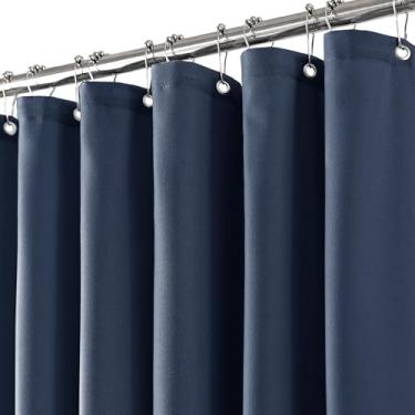 Imagem de Jolilight Cortina de chuveiro extra longa azul marinho de linho 246 cm neutra moderna conjunto de cortinas de banho 96 polegadas de comprimento com ganchos XLong Tall Farmhouse Boho cortinas de