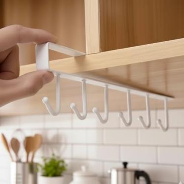 Imagem de Ganchos para canecas de café embaixo de armários e copos, prateleira para armário, banheiro, cozinha, organizador de porta de armário sem broca