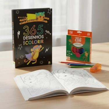 Imagem de Kit Livro De Colorir 365 Desenhos + Caixa Lápis De Cor 24 Un