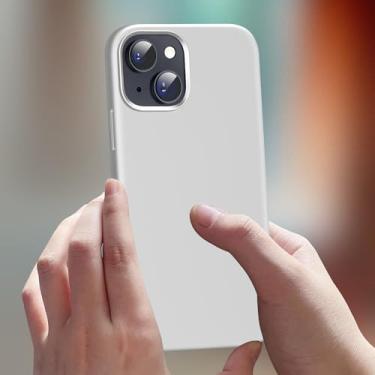 Imagem de Capa para celular compatível com iPhone 13 de 6,1 polegadas, de silicone líquido fino, 4 camadas, capa protetora com forro de microfibra antiarranhões (branca)