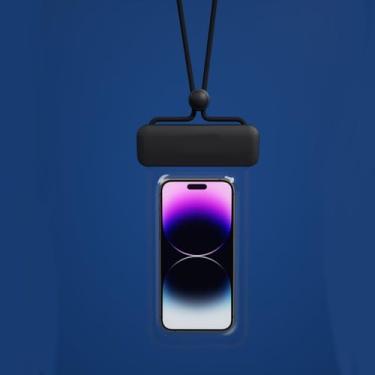 Imagem de Bolsa à prova d'água - Capa impermeável de 18,3 cm com cordão, bolsa seca IPX8 Cell Beach Cruise Ship Essentials (preto)