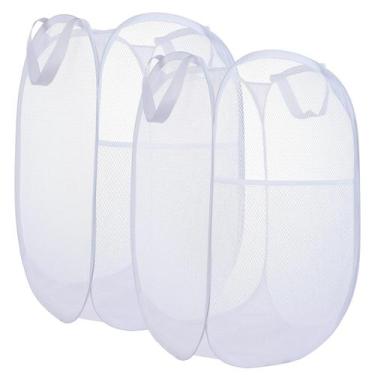 Imagem de Cesto de roupa suja LVXINLI dobrável de malha pop-up, pacote com 2 uni