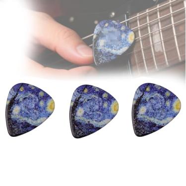 Imagem de Pacote Com 3 Palhetas Para Guitarra,PadrãO De Aquarela, 0,46/0,71/0,96 mm, 3 Espessuras Diferentes Para AcúStico, EléTrico E Baixo