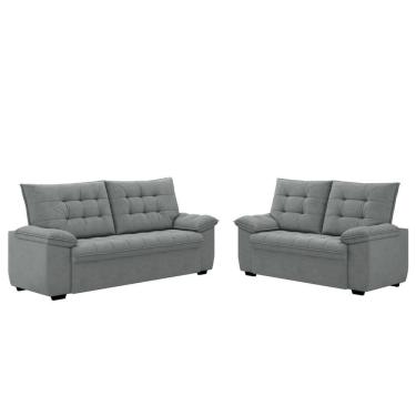 Imagem de Conjunto De Sofá 2 E 3 Lugares Bertioga Veludo Cinza Luizzi