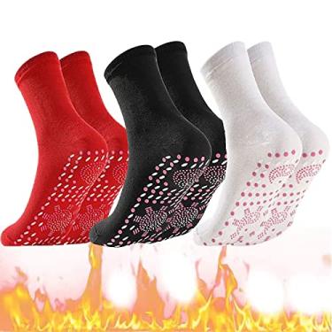 Imagem de WENFENG 3 pares de meias modeladoras de turmalina para circulação térmica, acupressão de autoaquecimento, turmalina AFIZ meias para emagrecimento de saúde, meias termoterapêuticas para massagem nos pés (3 cores)