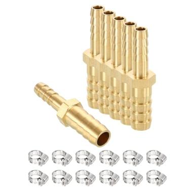 Imagem de HARFINGTON 6 peças 1/5.1 cm a 3/20.3 cm encaixe de farpa de latão com 12 peças de braçadeira de latão, emendador de metais para impressão 3D, compressor de ar, máquina CNC, matrizes