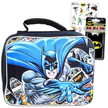 Imagem de Conjunto de atividades de viagem Batman lancheira – lancheira com isolamento Batman com pacote de colorir Batman, jogos, adesivos e adesivos para meninos e meninas (conjunto de suprimentos escolares do Batman)