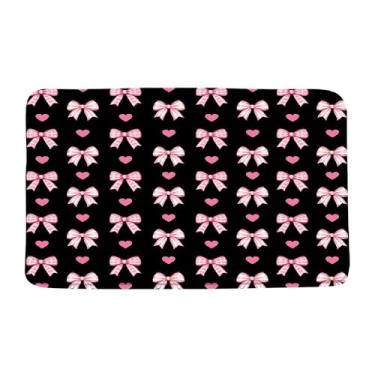 Imagem de PZMPZM Tapete de banho com laço rosa preto moderno estética laço coração romântico amor dos namorados meninas mulheres microfibra espuma memória tapete de banheiro capacho cozinha vaso sanitário, 18 x