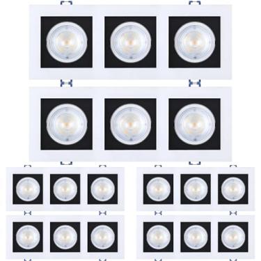 Imagem de Kit 6x Spot Embutir Triplo Recuado Branco com preto Quadrado LED Integrado 3000K 15W Bivolt