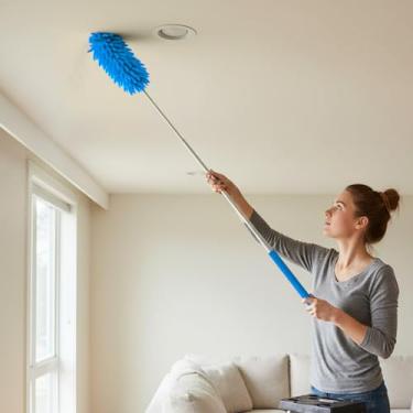 Imagem de Espanadores para limpeza com haste de extensão - espanador extensível de alto alcance, espanadores de microfibra laváveis para canto de tetos domésticos