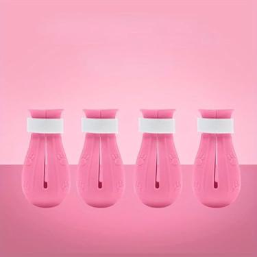 Imagem de 4 peças de sapatos de silicone multifuncionais para gatos ferramenta de banho para limpeza de lesões de gato, capa de banho para pés de cachorro, capa de garra de gato (rosa claro, 4 peças)