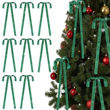 Imagem de Zhengmy 8 peças de decoração de Natal com laço de veludo com glitter, grande 30 x 50 cm, enfeite de laço torcido para árvore de Natal, guirlanda, guirlanda, embrulho de presente, decoração de férias