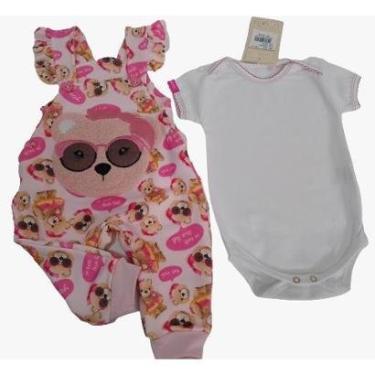 Imagem de Kit Luxo Macacão Jardineira + Body Bebê Menina 7979 - Rosa - M ( 3 - 6 MESES )-Feminino