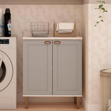 Imagem de Balcão de Cozinha 80cm Iluminata 100% Mdf 2 Portas Branco/Fendi - Genialflex