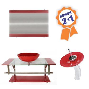 Imagem de Combo 2 em 1 - Gabinete 90cm Itália + Torneira Ibiza - EKASA, Vermelho