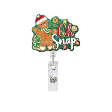 Imagem de Suporte de crachá de Natal QUNQINLI Carretéis de crachá de Natal Clipe para enfermeira enfermeira panqueca homem verde glitter crachá porta-crachá retrátil acrílico clipe jacaré para médico, professor