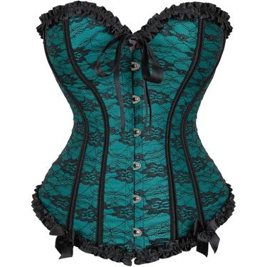 Imagem de Espartilho Preto Espartilhos Femininos Com Acabamento Floral E Cadarço Espartilho Overbust Cintura Cincher Bustier Vintage, Dark Green, M