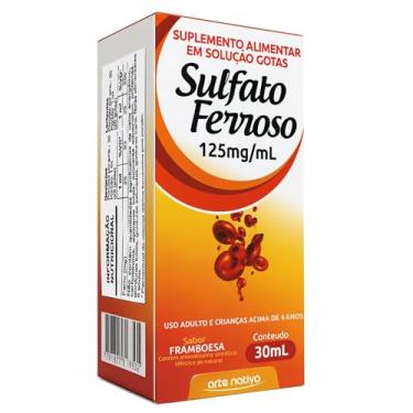 Imagem de Sulfato Ferroso Arte Nativa 30ml Sabor Framboesa Suplemento em Gotas Reposição Ferro