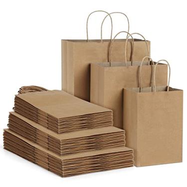 Imagem de Poever Sacos de papel Kraft marrom com alças 12 x 7 x 20 cm, 20 x 10 x 25 x 30 cm, 30 peças, sacolas de presente, sacolas de compras, sacolas de presentes para festa de aniversário, compras, compras e