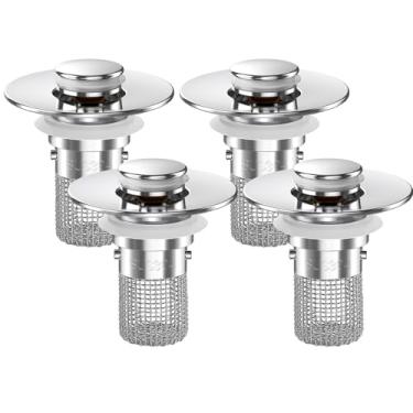 Imagem de Tampa de pia coletora de cabelo, coador de ralo de pia pop-up com filtro de aço inoxidável removível, coletor de cabelo, filtro de pia de banheiro para substituição de rolha de pia de banheiro (4