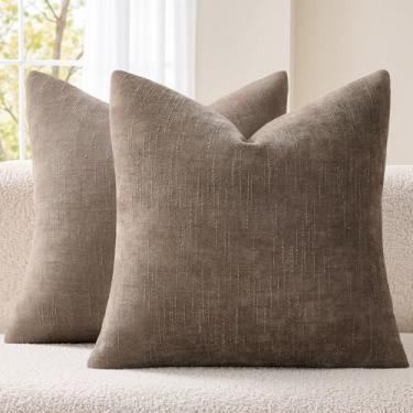 Imagem de EMEMA Pacote com 2 capas de almofada decorativas de chenille 55 x 55 cm macias neutras e texturizadas para casa de fazenda com zíper para sofá, quarto, sala de estar, decoração de casa, cinza