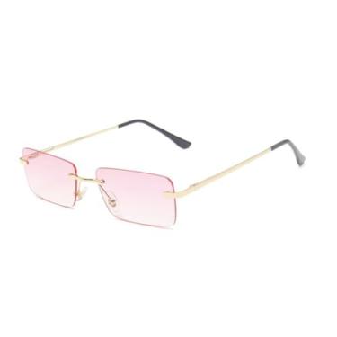 Imagem de Óculos de Sol Unissex com Armação Metálica Sem Aro e Cores Degradê para Esportes ao Ar Livre, Corrida e Ciclismo, Dourado e Rosa Duplo