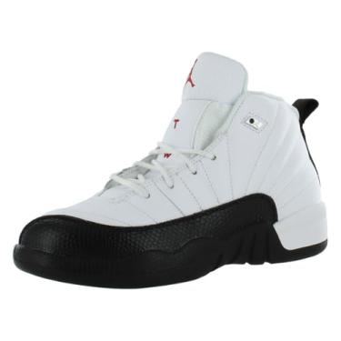 Imagem de Tênis infantil Jordan 12 retrô branco/vermelho e preto "Taxi Flip" (151186 162) pré-escolar PS, Branco/vermelho academia - preto, 16