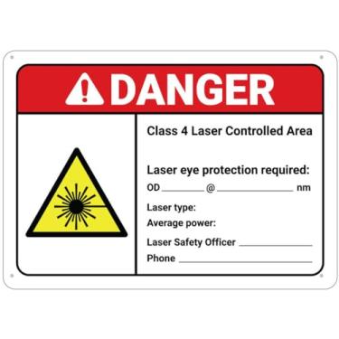 Imagem de Puhayexi Placa de gravação de área controlada a laser Classe 4 de perigo, 20 x 30 cm, alumínio livre de ferrugem, impressão de tinta UV, uso interno ou externo