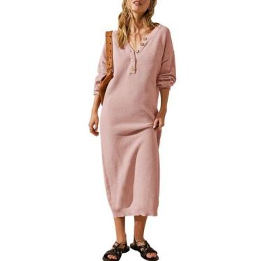 Imagem de Vestido de suéter Cutiefox Button com decote em V, malha waffle, rosa,