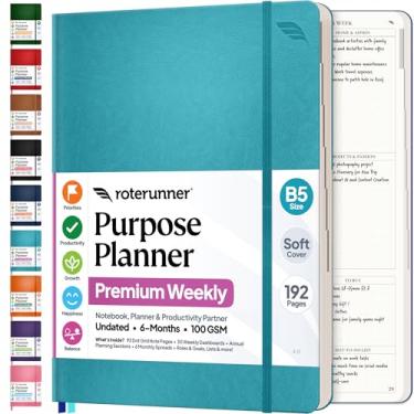 Imagem de Roterunner Purpose Planner Notebook B5 19 x 24,9 cm sem data 2025 ferramenta de definição de metas de produtividade diária, semanal e mensal para trabalho em casa