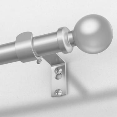 Imagem de Varões de cortina prateados para janelas de 76 a 142 cm, haste decorativa ajustável de 2,5 cm de diâmetro com acabamentos redondos prateados, conjunto de varões de cortina de metal extensível moderno