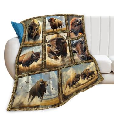 Imagem de Cobertor de bisão, cobertor de animal selvagem, presentes para meninos e meninas, crianças, amantes de bisões, pelúcia macia e aconchegante de lã para sofá-cama 127 x 101 cm
