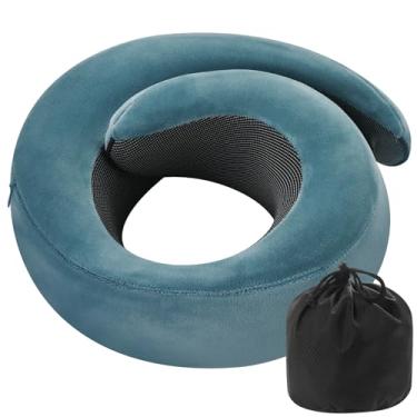Imagem de REDOFF Almofada de viagem para suporte de pescoço, travesseiro de pescoço de espuma viscoelástica para avião, carro, escritório – alça ajustável com fita mágica, respirável e portátil com bolsa de