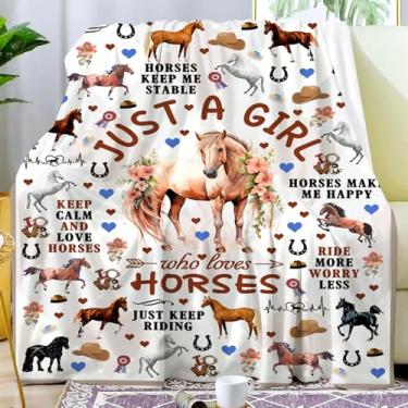 Imagem de INKRENS Presentes de cavalo para mulheres, meninas, Just A Girl Who Loves Horse Stuff, cobertor de animal aconchegante para mulheres, meninas, crianças, adultos, amantes de cavalos, decorações de