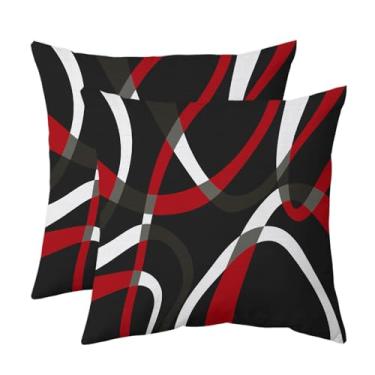 Imagem de weesire Conjunto de 2 capas de almofadas pretas e vermelhas listradas modernas para sala de estar, sofá, decoração de casa, arte abstrata, fronhas decorativas para ambientes externos, 45,72 cm x 45,72