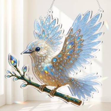 Imagem de Olygee Spirit Bluebird, acrílico Solelylife/Solymall/Libiyi Spirit Bluebird Suncatcher, 2D Flat Blue Bird Window Hanging Decor, Crystal Beija-flor Suncatcher, presentes de memorial de decoração de