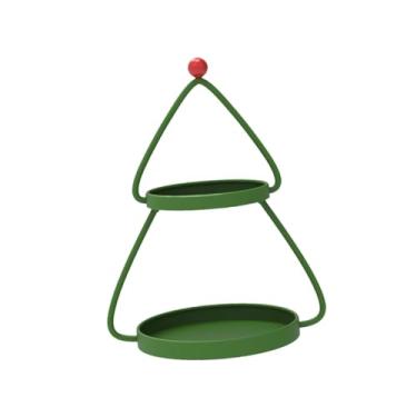 Imagem de Fenteer Bandeja de servir de 2 andares, suporte para, decoração natalina, pequena mesa lateral de ferro para sala de jantar, café, cozinha e sala de, Verde