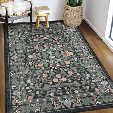 Imagem de Tapete lavável de 7,5 x 12,7 cm, floral, preto, para entrada, pequeno, vintage, floresta, pilha baixa, antiderrapante, resistente a manchas, tapete macio para cozinha, quarto ao lado, lavanderia