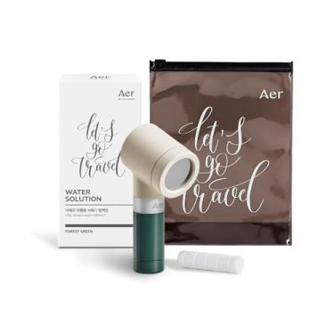 Imagem de Conjunto de mini chuveiro Aer Travel com filtro | Kit de chuveiro portátil compacto com spray de alta pressão, redução de cloro e cálcio | Inclui filtros e bolsa impermeável verde floresta