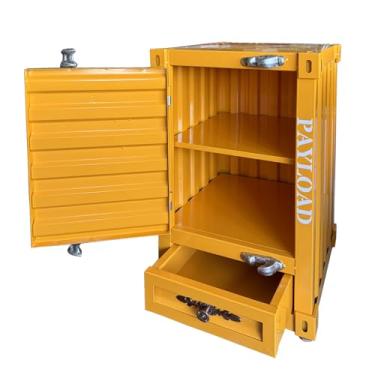 Imagem de Runeqxar Mesa lateral de recipiente de metal industrial – mesa de cabeceira de 3 camadas de ferro de 50,8 cm com gavetas retrô armário de transporte de ferro para bar/quarto/garagem (amarelo)