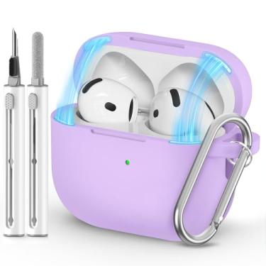 Imagem de Ljusmicker Capa para AirPods 4 2024 com trava magnética, capa protetora de silicone macio para Apple AirPods 4ª geração com kit de limpeza, capa para AirPod 4 com chaveiro para mulheres e homens