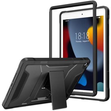 Imagem de VIKESI Capa protetora para iPad 9ª/8ª/7ª geração 2021/2020/2019, iPad 10,2 polegadas, resistente, durável, com suporte, protetor de tela integrado, preto meia-noite