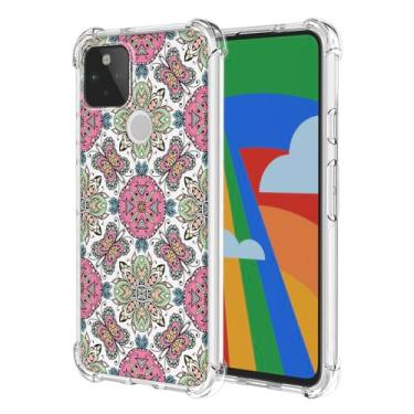 Imagem de WEIOUHR Capa para Pixel 5 Google 5 transparente macio TPU estilo boêmio, capa protetora leve resistente a choques e arranhões, para Google Pixel 5 (rosa verde)