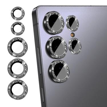 Imagem de LMFWZO Compatível com Samsung Galaxy S24 Ultra protetor de lente de câmera Bling, linda capa de câmera luxuosa com glitter brilhante para mulheres, antiarranhões, fácil instalação, (pacote com 5