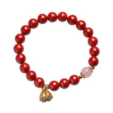 Imagem de Pulseira Cinnabar para mulheres com miçangas Lotus Pod Charm de 8 mm