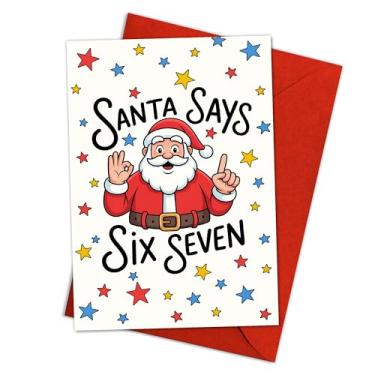 Imagem de Podagree Santa Says Six Seven Card, Funny 67 Christmas Cards for Friends, Trendy Holiday Greeting Cards with Kraft Envelope, 67 Gift, Meme Christmas Cards