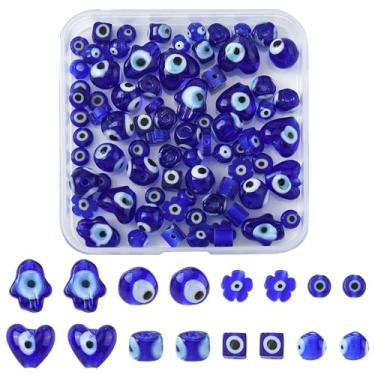 Imagem de MakemadeDIY 80 peças sortidas azul lampwork contas olho turco 8 estilos de contas de vidro espaçador solto em forma de olho para fazer joias, colares faça você mesmo, pulseiras, artesanato